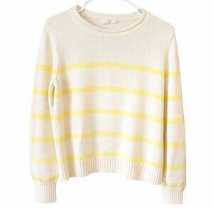 GAP Cream & Yellow Striped Knit Sweater L Rolled Neck Soft Classic Pullover